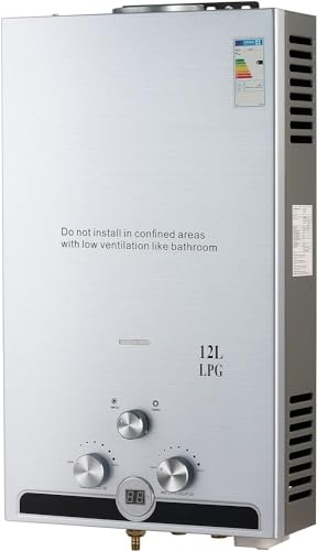 LPG Gasdurchlauferhitzer 12L Warmwasserbereiter Durchlauferhitzer Warmwasserspeicher Heißwasserbereiter Boiler Tankless Instant Boiler (12L) [Energieklasse A]