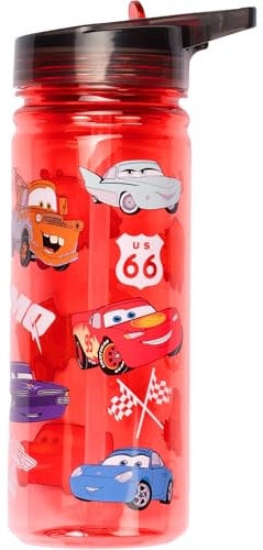 Disney Cars Bouteille d'eau avec paille 580 ml, 100% étanche, durable, en plastique solide et sans BPA, rouge
