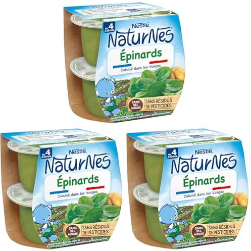 Nestlé Naturnes Petits Pots Bébé Epinards - Dès 4/6 mois - 2x130g (Lot de 3)