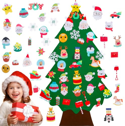 Albero Di Natale In Feltro Per Bambini,2.8ft Christmas Tree Con 34 Staccabili Velcro Ornamenti Natalizio,Diy Addobbi Natalizi Per La Casa Porta Parete Interno Party Decorazioni Natalizie,Regali Natale