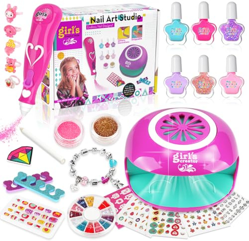 TAVADA Nagelstudio Kinder Mädchen, Nageldesign Kinder Mädchen,Peel-Off Kindernagellack,Geschenke Set für Mädchens,Schminke Maschine Nagelstudio Nagelkunst für 6, 7, 8, 9, 10, 11, 12 Jahre