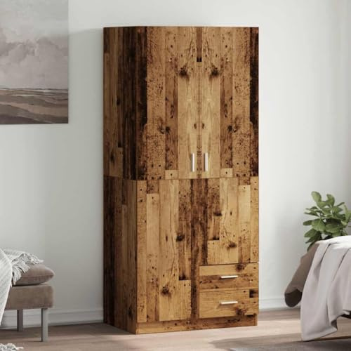 Massbinet Moderne Kleiderschrank Multifunktionaler Schrank Moderne Garderobe Organizer mit 2-türig Altholz-Optik 80x52x180 cm Holzwerkstoff