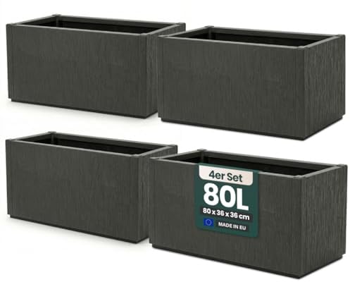 Kreher® XL Pflanzkasten Blumenkasten Anthrazit - 80 x 36 x 36 cm - Kunststoff, frostsicher & wetterfest - Struktur-Design für Garten, Terrasse & Balkon (4)