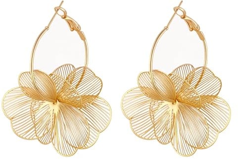 Blumen Ohrringe Große, Goldene Blumen Ohrringe Damen, Statement Ohrring Gold Hängend, 3D Blumenohrringe Elegant, Einzigartiges Blumendesign, Gold Ohrring Damen für Party & Alltag