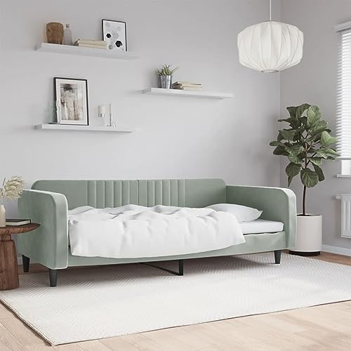 YuuSsea Tagesbett Hellgrau 100x200 cm Samt, Metall Massivholz Gestell, Schlafsofa für Gästezimmer, Modernes Design Bett