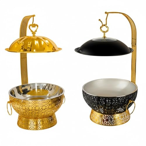 1x Chafing Dishes for Buffet 8 Litres, Stainless Steel Buffet Warmer Set with Hanging Lid, Elegant Gold Colors, Food Warmer for Catering, Parties, Weddings and Events (Golden)