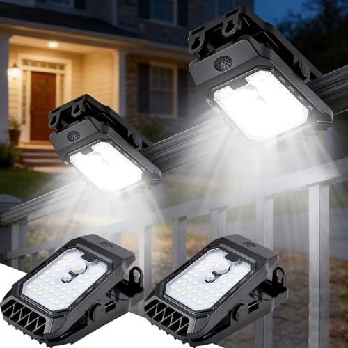 Solarlampen Für Außen Solarleuchten mit Bewegungsmelder, 37 LEDs Solar Clip Leuchten Für Außenbereich, 3 Modi Wasserdichte Solarlicht Garten Beleuchtung Solar Außenleuchte Für Zaun Garten Garage(Ax2)