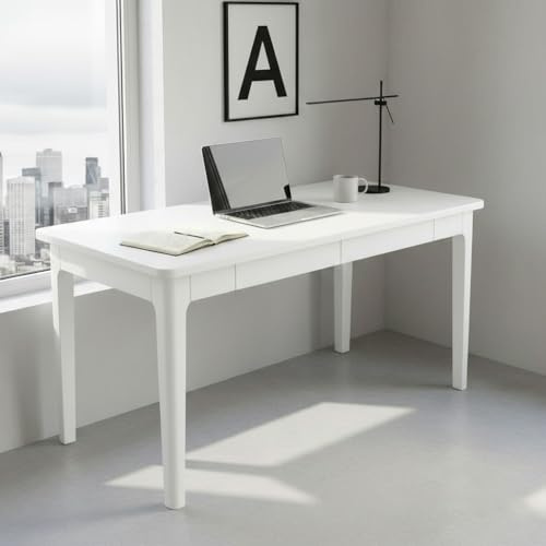 Holz Kleiner Schreibtisch mit Schubladen - 100 x 60 x 75 cm | Weiß Computertisch im Heimbüro, Ergonomisch, stabil & vielseitig | Pflegeleicht