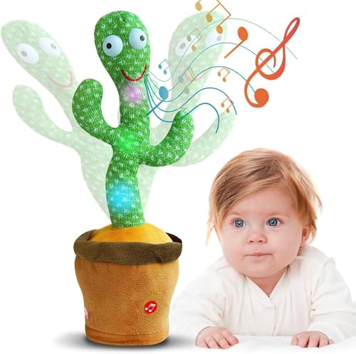 Dilara Happy Cactus - Sprechender Plüsch Wackel Kaktus wiederholt Wörter & Geräusche - Spielt Melodien & Tanzt mit bunten LEDs - Geschenkidee für Kinder