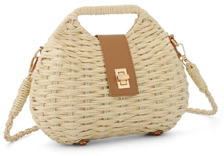SUKUTU Sac en paille tressée avec bandoulière - Sacs à main de type pochette pour femmes - tressé à la main pour les vacances d'été