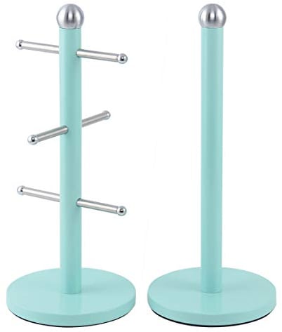 SQ Professional Dainty Mug Tree and Kitchen Roll Holder Stand Set (Seafoam)