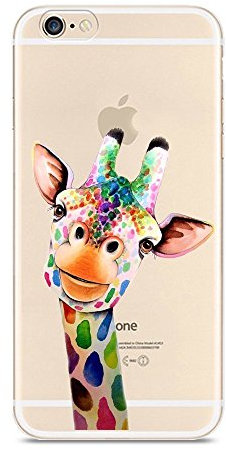 CrazyLemon pour iPhone 6 Plus 6S Plus Coque, Transparente TPU Souple Silicone Bumper Scratch Résistant Mignon Creative Coloré Motif Protecteur Coque pour iPhone 6 Plus / 6s Plus 5.5 - Girafe colorée