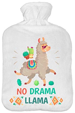 Wärmflasche mit Pullover Bezug 2 Liter Bettflasche mit schönen Fleece-Druck Bezug Gummi Wärmflasche mit Deckel Lama [092]