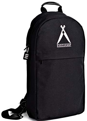 Asaya Bolsa bandolera para cuchillos de chef, 29 bolsillos para cuchillos y utensilios de cocina, tarjetero y cerradura, mochila de nailon balístico resistente al agua y duradera para chefs, Negro -,