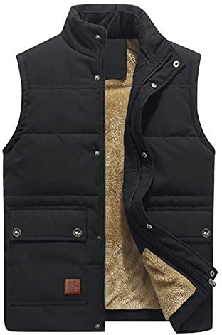 KEFITEVD Fleeceweste Herren Winterjacke Thermo Weste Anglerweste Steppjacke Outdoor Safari Weste Warme Übergangsjacke Schwarz S