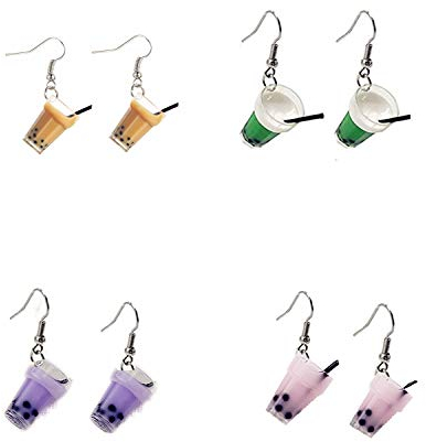 JinYu 4 Paare niedlichen Perlmilch Tee baumeln Ohrringe bunte Glasflasche lustige Ohrringe für Mädchen lustige Party Schmuck Weihnachtsgeschenke