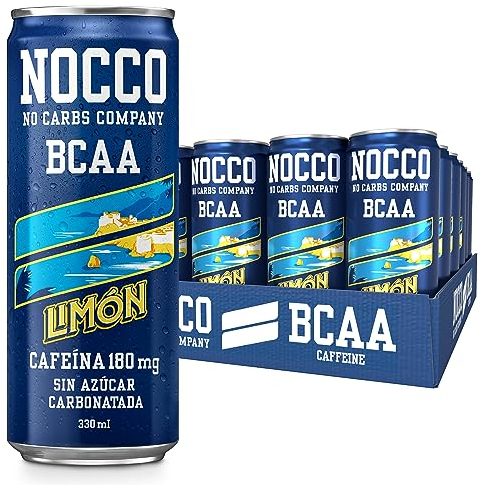 NOCCO BCAA - Bebida Energética con 180mg Cafeína, 3000 mg BCAA, Sin Azúcar, Sin Carbohidratos, Enriquecida con Vitaminas - 24 x 330ml inkl. Pfand (Limón Del Sol)