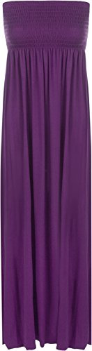 WearAll Grande taille Femmes Imprimé Bandeau Bustier Froncé Robe Longue Maxi - 44-50, violet, 44-46