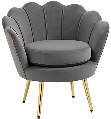 HOMCOM Poltrona a Conchiglia, Poltroncina Vintage, Poltroncina da Camera e Salotto, Design Elegante, con Schienale Alto, 76x67x74cm, Grigio