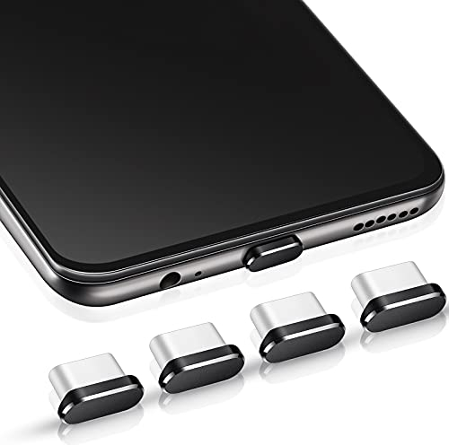 Frienda 4 Pieces Usb C Dust Plug Type-C Anti Dust Cover Compatible with Samsung Galaxy S21/Ultra Redmi Note 10 Pro HUAWEI Mate 30 Port Cap Protector for Most Type-C Smartphones and Tablets (Black)