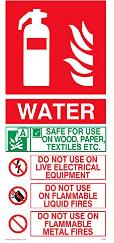 P12 Hinweisschild mit AufschriftFeuerlöscher enthält Wasser, 100 x 200 mm, 5 Stück