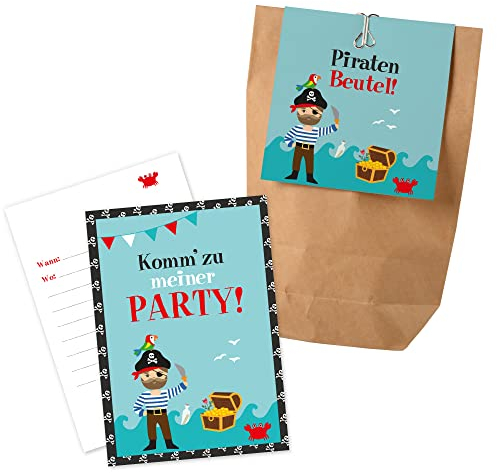 12x Piraten Einladungskarten + Partytüten - Set / Piraten Party Einladungskarten Piraten Kindergeburtstag / Partytüten Kindergeburtstag Piraten Partytüten Kindergeburtstag Einladungen Piraten