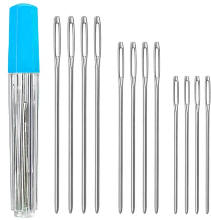 12 Pcs Hand Sewing Needles, Round Point Blunt Needles, Big Eye Sewing Needles, Leather Needle for Cross Stitch, Sewing, Embroidery (3 Sizes)