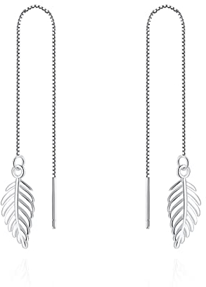 Boho Stäbchen Durchzieher Ohrringe Lang Silber 925 FüR Damen Blatt Quasten EinfäDler Kette Ohrringe Hängend 93mm