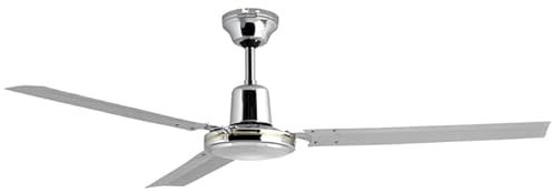 Suinga Deckenventilator mit Wandschalter, 5 Geschwindigkeiten, leise, 120 cm Durchmesser, Chrom, 60 W, Grau