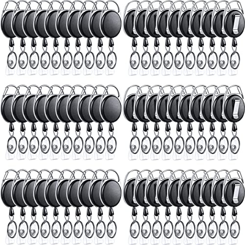 Laumoi 80 Pcs Retractable ID Badge Holder Name ID Badge Reel Clips Keychain Bulk with Belt Clip and Key Ring for Office Worker Teacher Doctor Nurse Employee (Black)