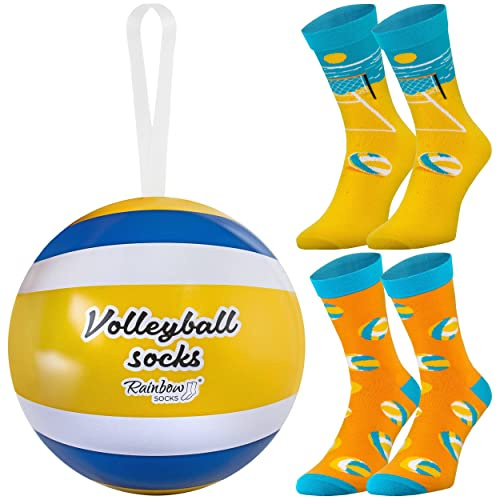 Rainbow Socks – Die Socken Volleyball – ein originelles Geschenk, Volleyballgadget für Volleyballteam, Volleyballfans, FIBA-Liga, Trainer von Teamspielen und Sport – 2 Paar