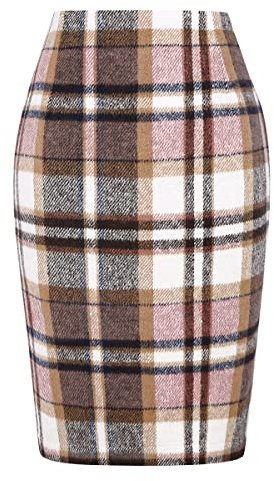 Kinghua Mini jupe crayon moulante en laine à carreaux pour femme Automne Hiver Taille haute, Rose/genou, Taille M