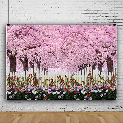 Bovlleetd 10x8ft Cherry Blossoming Tree Backdrop Colorful Flower Photography Background Romantic Garden Peach Blossom Rose Background Girl Birthday Party Decoration Banner for Boudoir Decor