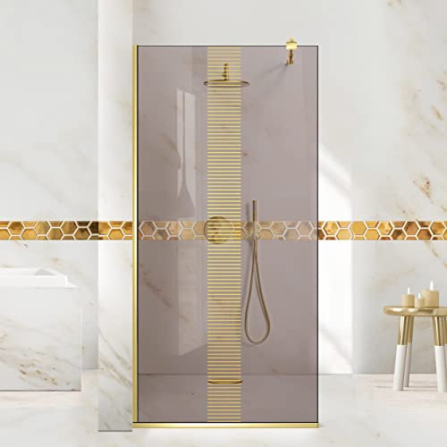 Paroi de douche Aqua Roy Gold modèle Vista Golden, taille 120 cm à partir de 70/80/90/100/110/120, en verre bronze de 8 mm, avec revêtement nano sablé (120 x 195 cm)