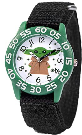 STAR WARS The Mandalorian Kids' Plastic Time Teacher Analog Quartz Nylon Strap Watch, Vert/noir, Bracelet