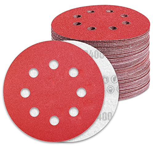 Schleifpapier 125mm Klett 400 Körnung Schleifscheiben für 8 Loch Exzenterschleifer (100 Stück)