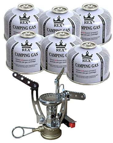 Campata Micro faltbarer Campingkocher mit Piezo-Zündung, mini klappbar outdoor Kartuschen Gaskocher, mit Tasche. TÜV geprüft (mit 6x230g Kartuschen)