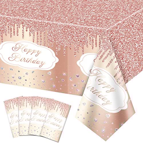 Rose Gold Tischdecken, Rose Gold Party Dekorationen 4Pcs Einweg-Plastik-Tabelle Deckt Rosa Tischdecke für Mädchen Mama Frauen Geburtstag Party