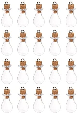 sourcing map 20pcs Mini Glass Bottles with Cork Stoppers Water Drop Shaped Tiny Glass Jars Small Glass Vials Transparent Clear Wishing Bottles with Ring for DIY Art Crafts Party Decoration