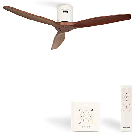 CREATE / WINDCALM/Ventilador de techo ABS blanco aspas efecto madera oscura con controlador y mando / 40W, Silencioso, Ø132 cm, 6 velocidades, temporizador, función verano-invierno
