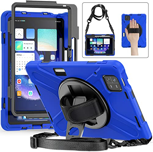UFinetech Funda Xiaomi Pad 6, Xiaomi Pad 6 Pro Funda con Soporte Giratorio 360, Correa de Mano/Hombro, Caso Lápiz, Carcasa Rugosa Antichoque Niños Mi Pad 6/ Mi Pad 6 Pro Funda 2023, Azul