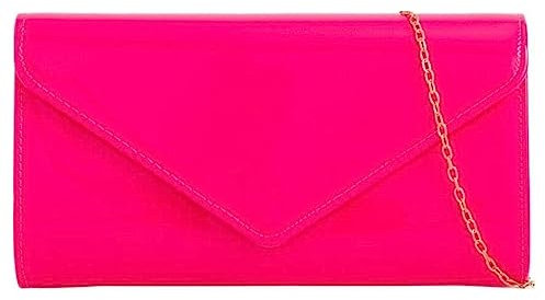A2ZUKFASHION Pochette da donna in vernice tinta unita, borsa da sposa da donna, borsa a tracolla per feste e balli, Fucsia fluo