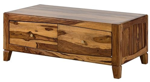 MASSIVMOEBEL24.DE | Ancona Couchtisch aus Massivholz #102 | aus Sheeshamholz - braun, lackiert | mit 2 Schubladen | 115 x 60 x 45 cm | Kaffeetisch Sofatisch Beistelltisch