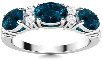 London Blue Topaz Oval 6x4mm Three Stone Ring | Sterling Silver 925 With Rhodium Plated | Beautiful Design Three Stone Ring For Woman's