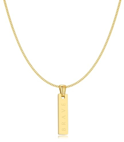 Collar de Acero Inoxidable 316L con Barra en Forma Rectangular Estilo Placa. Colgante de Acero Quirúrgico con Baño en Plata u Oro 18K. Perfecto Regalo Cumpleaños. Joyas para hombre. (Baño en oro)