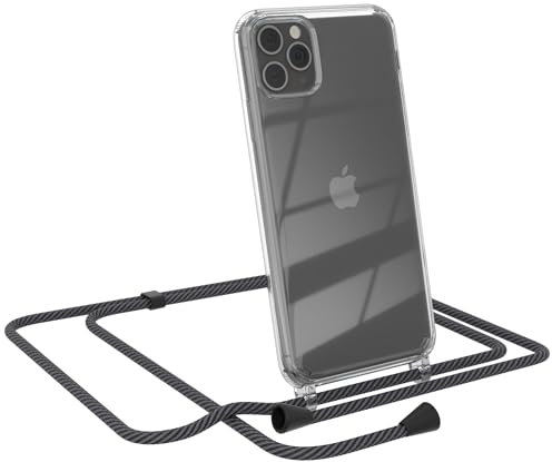 EAZY CASE Handykette kompatibel mit iPhone 11 Pro Max Handyhülle mit Umhängeband, Handykordel mit Schutzhülle, Silikonhülle, Hülle mit Band, Stylische Kette für Smartphones, Schwarz/Anthrazit