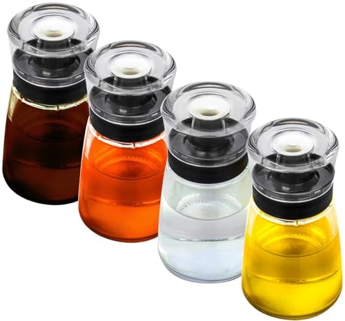 TINMIX Auslaufsichere Ölspenderflasche für Outdoor-Camping, 160 ml Olivenöl und Essig aus Glas, gut verschlossen für die Picknickküche, 4er-Pack