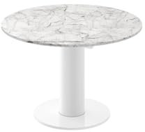 Design Esstisch rund HES-111 Marmoroptik/Weiß Hochglanz ausziehbar 100 cm bis 148 cm runder Esszimmertisch Küchentisch rund Funktionstisch oval Kitchen Table Esszimmer Dining Table Ausziehtisch