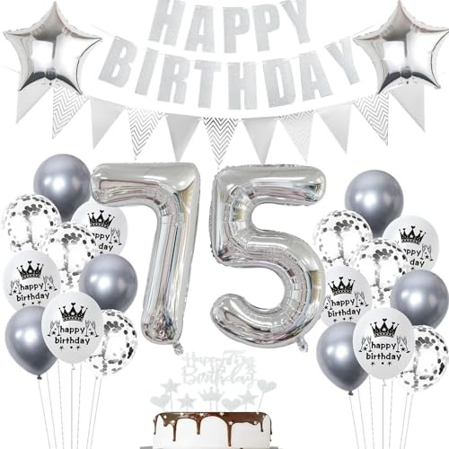 Geburtstagsdeko 75 Jahr Silber,Luftballon 75. Geburtstag Silber,Ballon 75. Geburtstag Silber,75 Party Mädchen Jungen,75 Luftballons Silber, 75 Jahr Ballon 75 Tortendeko