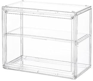 BOHOIDEE Transparente Vitrine mit 2 Ebenen für Figuren, Acryl-Aufbewahrungs-Organizer-Box mit magnetischer Tür, wandmontierte, staubdichte Vitrine für Sammlerstücke, Actionfigur